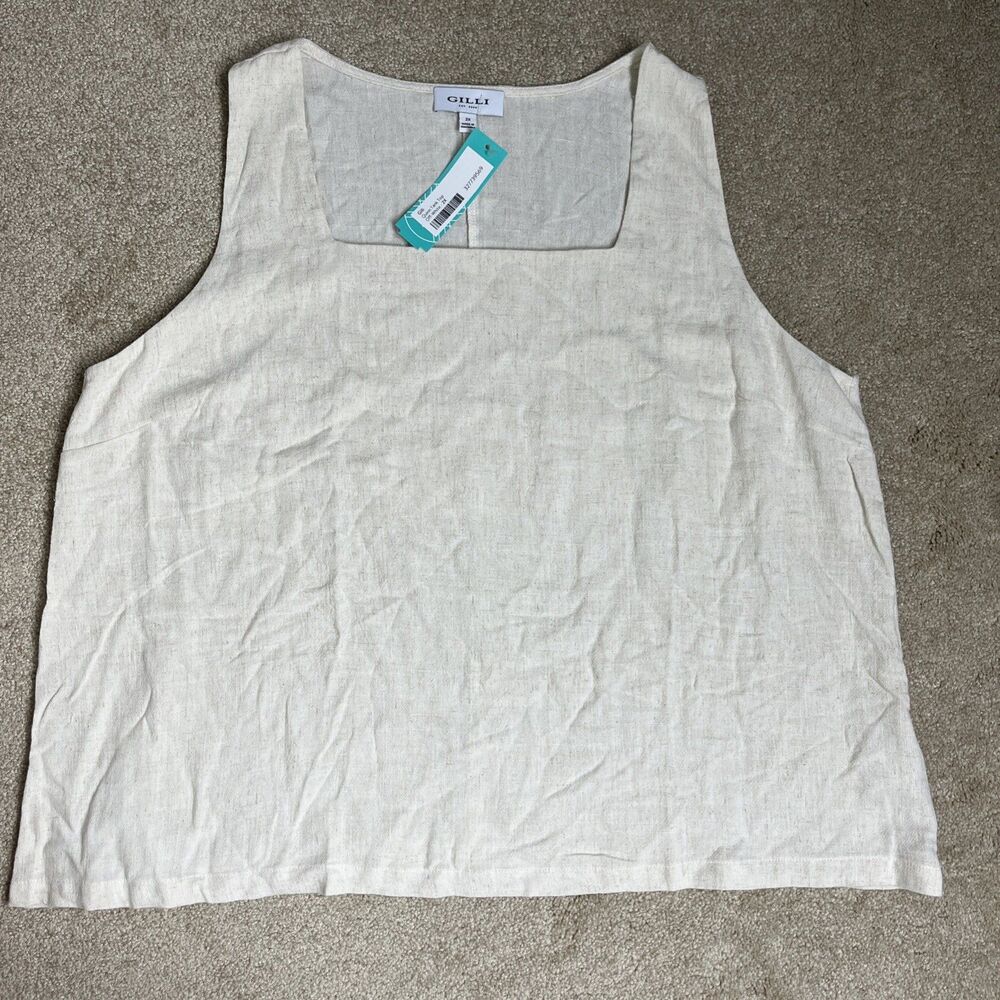 NWT Gilli Women’s 2X Linen Quinn Tank Top Off-white Rayon Linen Beach Vacation